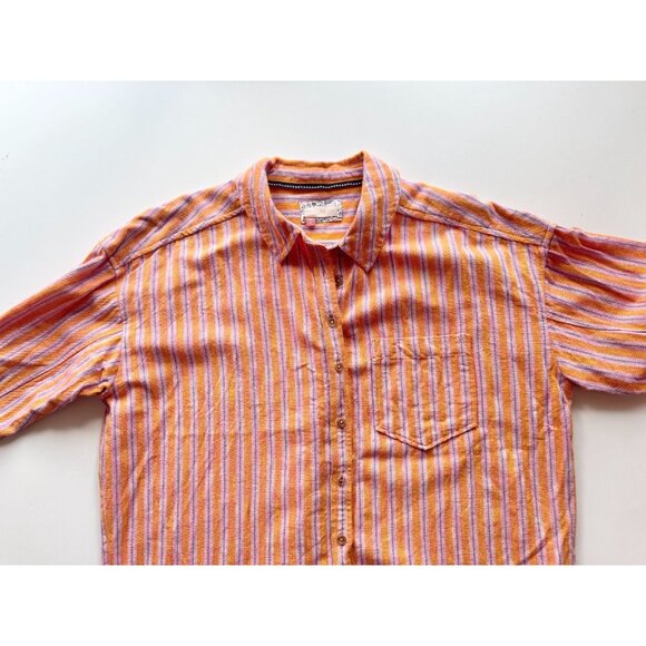PILCRO Oxford Tunic Orange Pink Striped Cotton Linen Button Down Shirt, Size XS - Picture 8 of 16